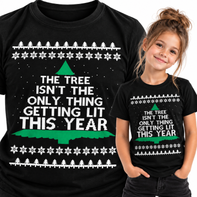 KOSZULKA DZIECIĘCA ŚWIĄTECZNA THE TREE ISN'T THE ONLY THING GETTING LIT THIS YEAR